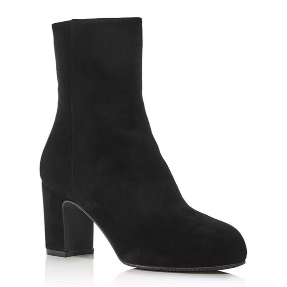 $630 STUART WEITZMAN Gianella Block Heel Booties BLACK SUEDE ALMOND 8 (PA15)